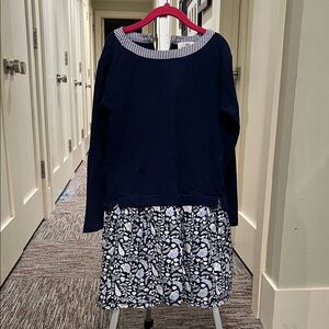 Navy and White Floral and Shell Dress